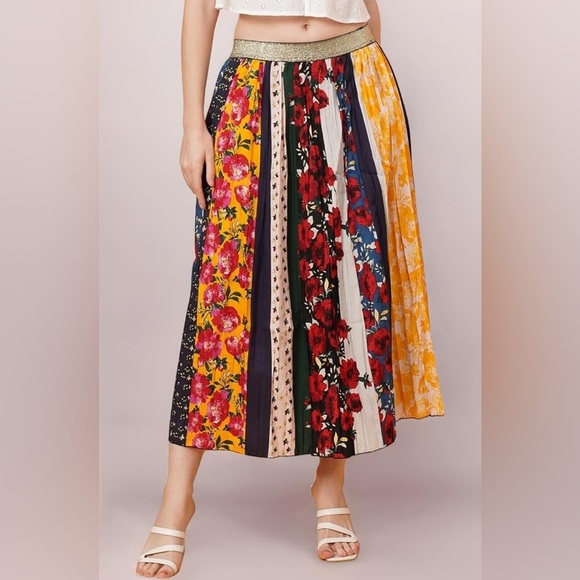 RD & Koko women’s skirt XL 16 18 Colorful Floral PatchworK midi maxi pleated - Picture 1 of 7